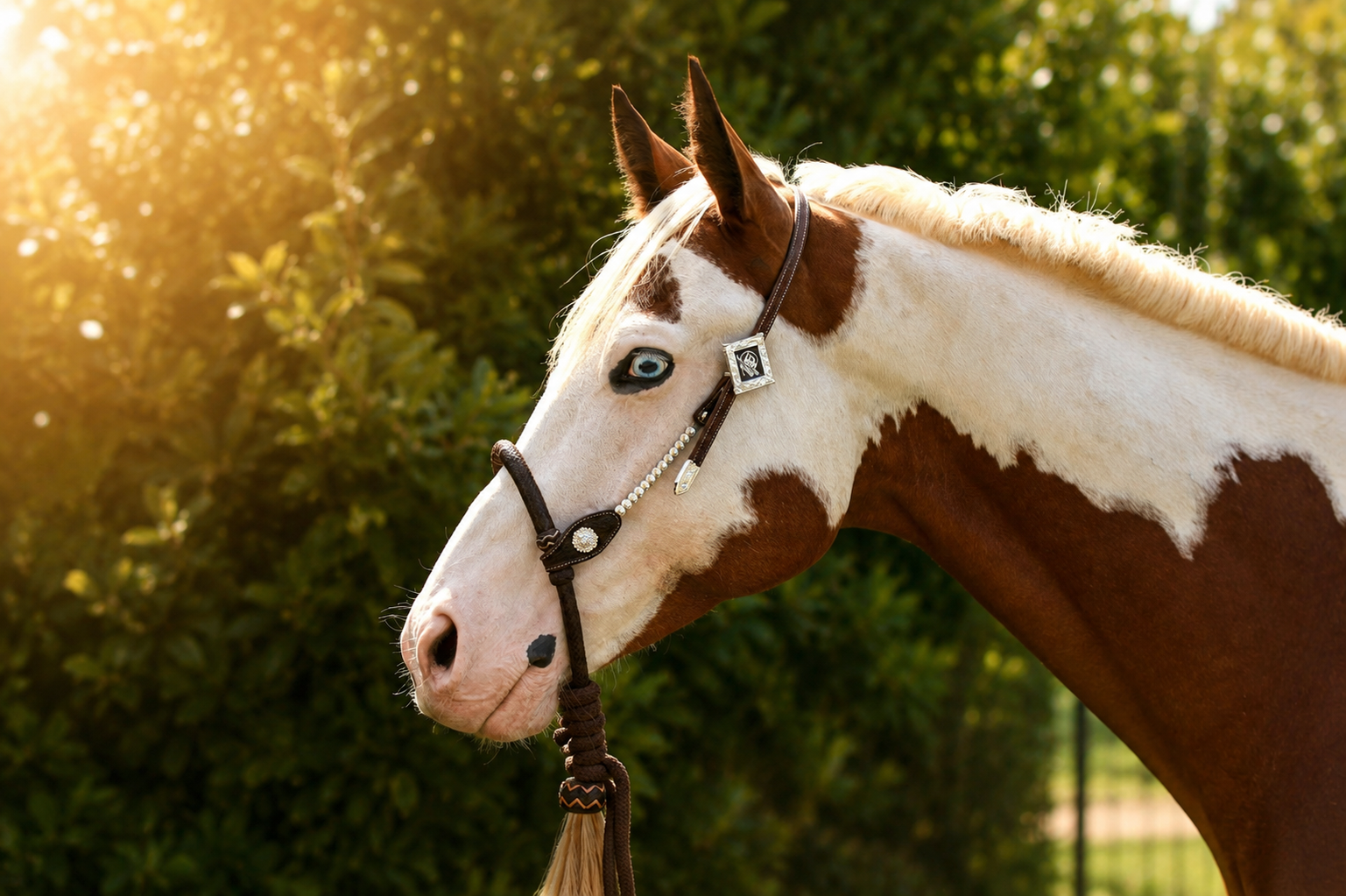 Pferd mit Bosal und Bosal Hanger